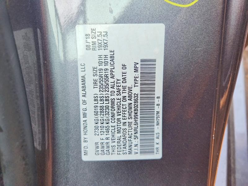 2019 HONDA ODYSSEY ELITE 12
