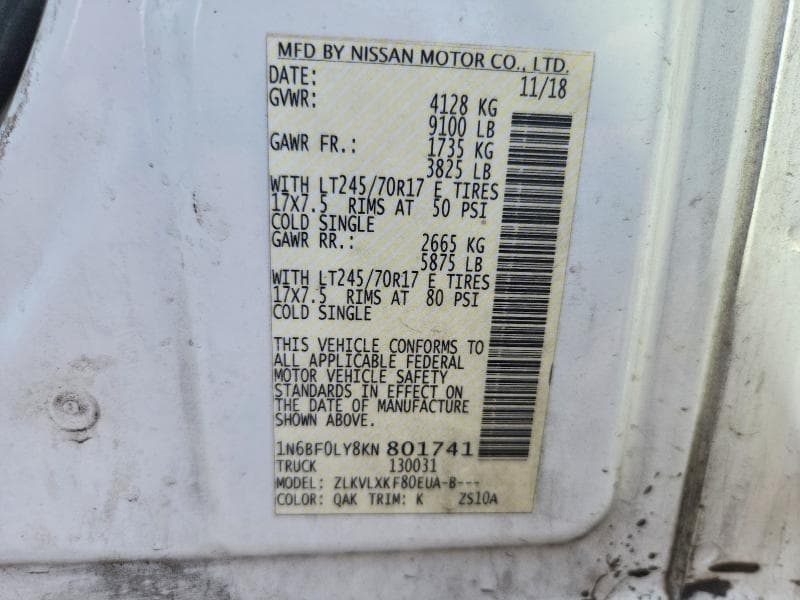 2019 NISSAN NV 2500 HD SV 12