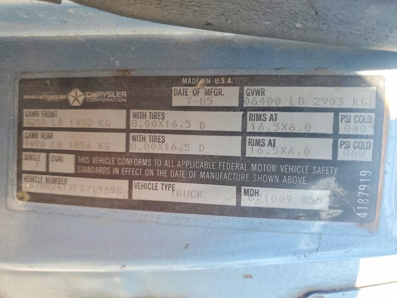 1985 DODGE D-SERIES D200 12