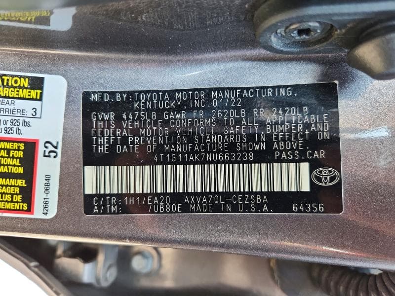 2022 TOYOTA CAMRY SE 12