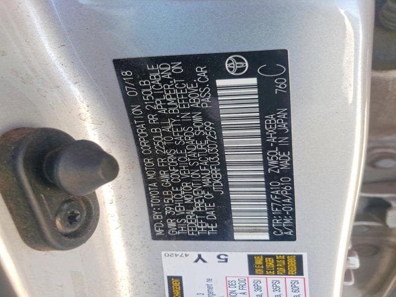 2018 TOYOTA PRIUS TWO 13