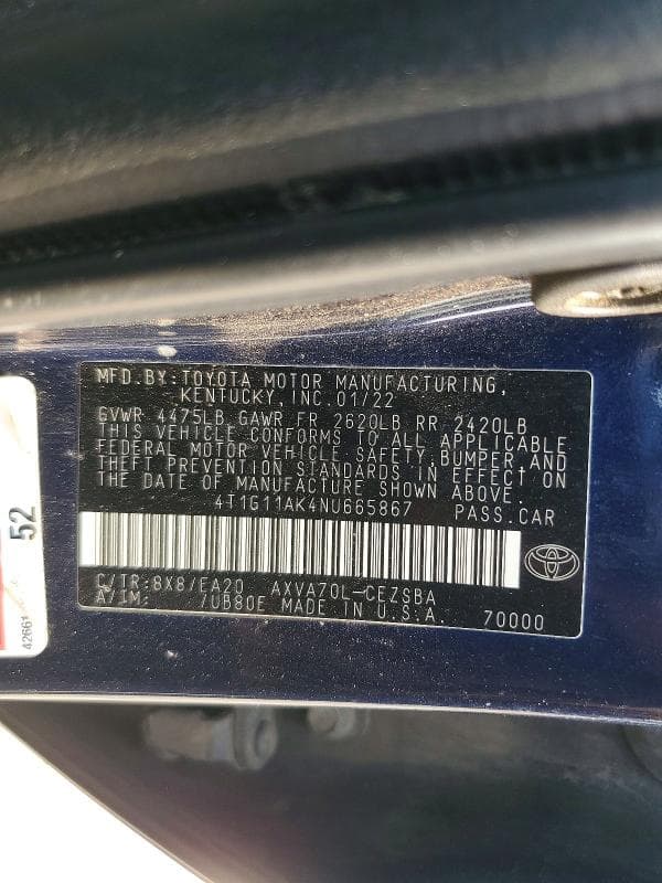 2022 TOYOTA CAMRY SE 12