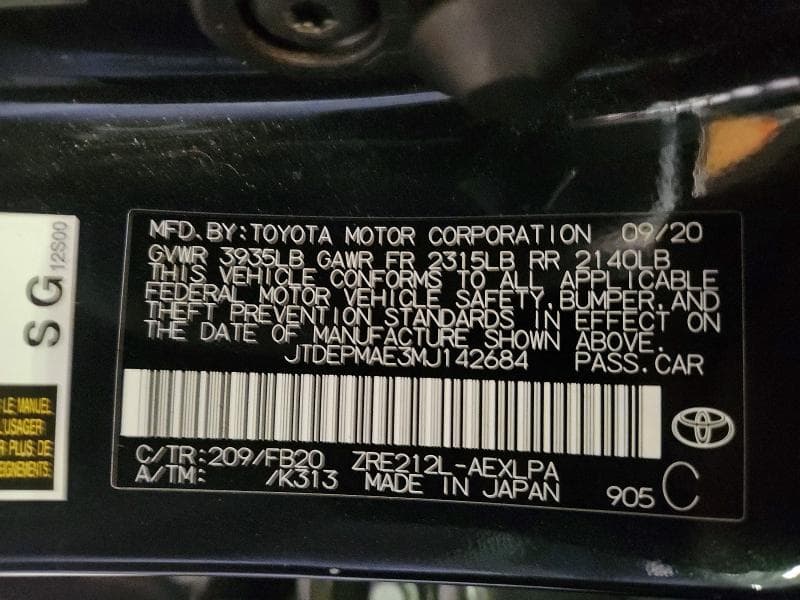 2021 TOYOTA COROLLA LE 12