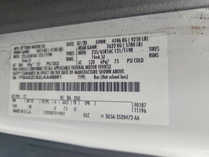 2020 FORD TRANSIT T-350 13