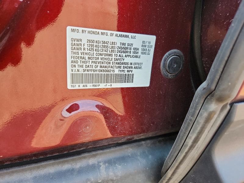 2019 HONDA PILOT LX 12