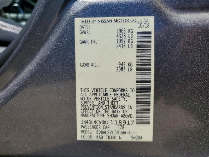 2019 NISSAN ALTIMA SR 12