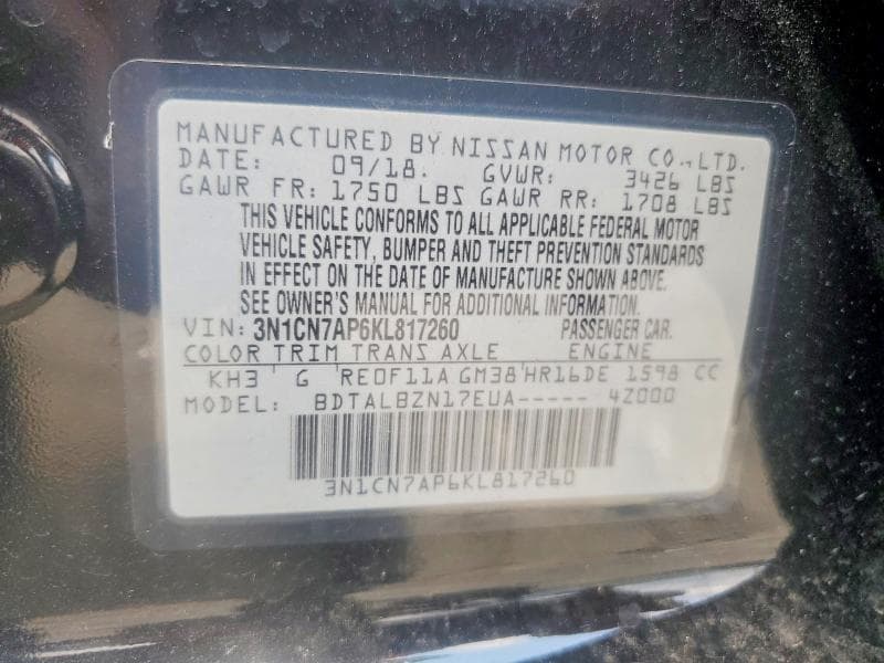 2019 NISSAN VERSA SV 13