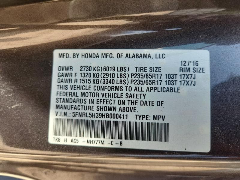 2017 HONDA ODYSSEY SE 13