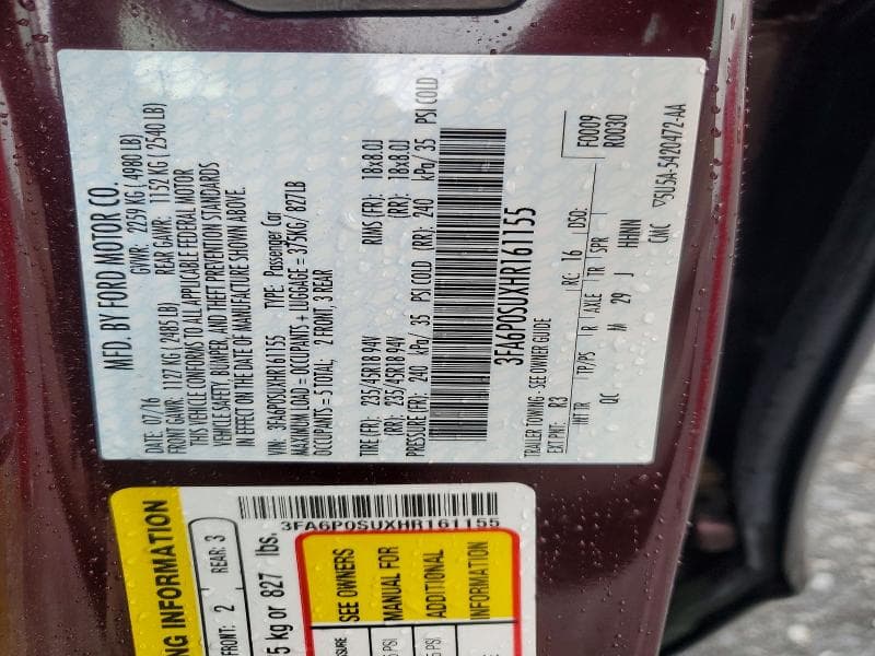 2017 FORD FUSION TITANIUM PHEV 12