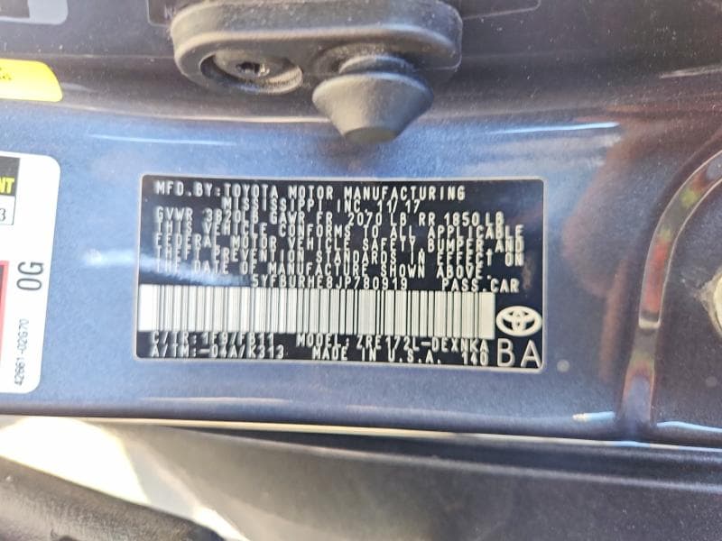 2018 TOYOTA COROLLA LE 12