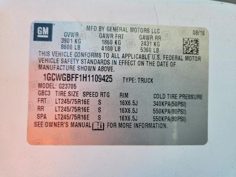 2017 CHEVROLET EXPRESS 2500 CARGO DELIVERY VAN 13