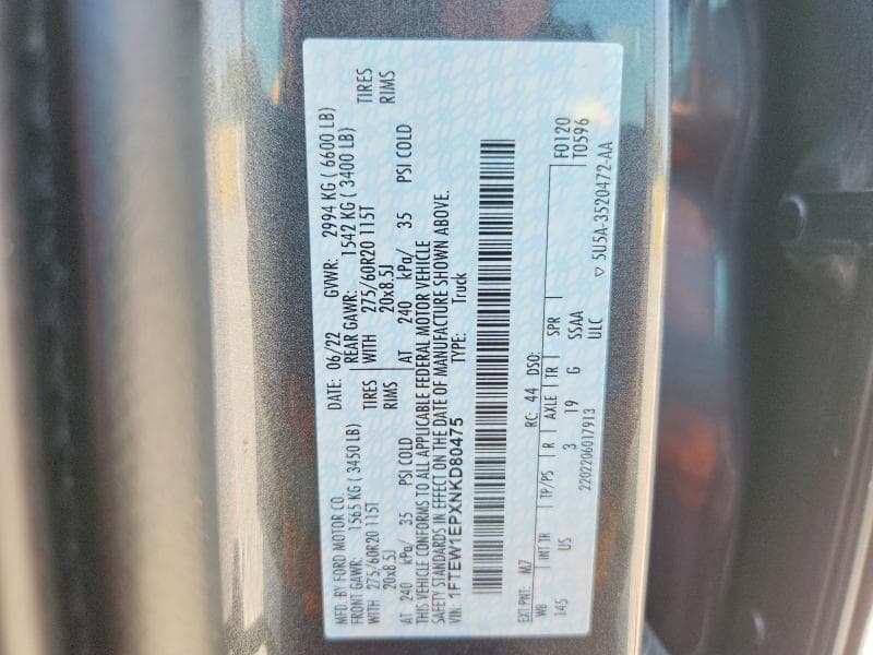 2022 FORD F150 SUPERCREW 12