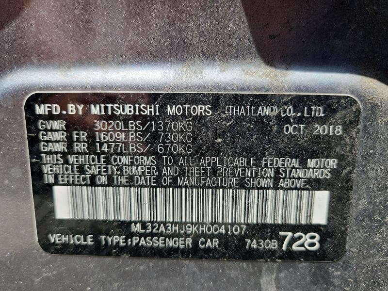 2019 MITSUBISHI MIRAGE ES 12