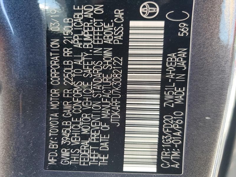2019 TOYOTA PRIUS LE 12