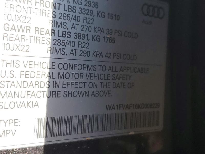 2019 AUDI Q8 PRESTIGE S-LINE 13