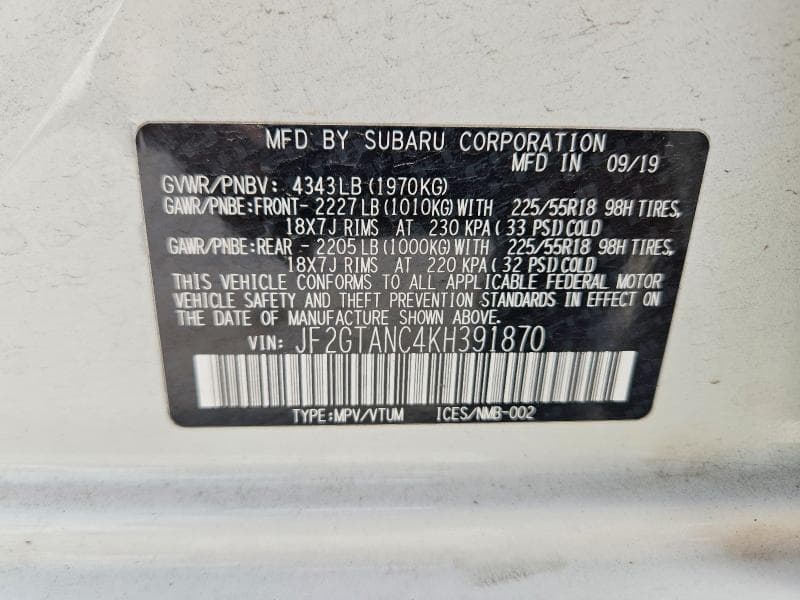2019 SUBARU CROSSTREK LIMITED 12