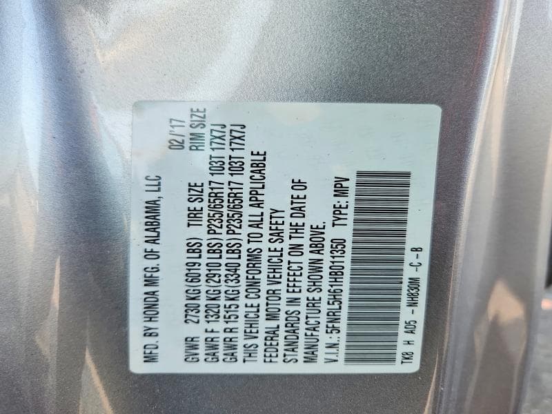 2017 HONDA ODYSSEY EXL 13