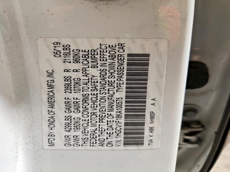 2019 HONDA ACCORD LX 12