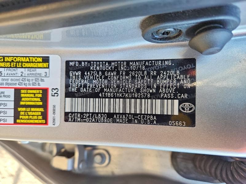 2019 TOYOTA CAMRY XSE 12