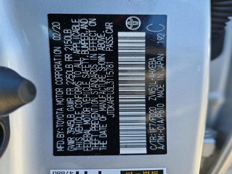2020 TOYOTA PRIUS LE 13