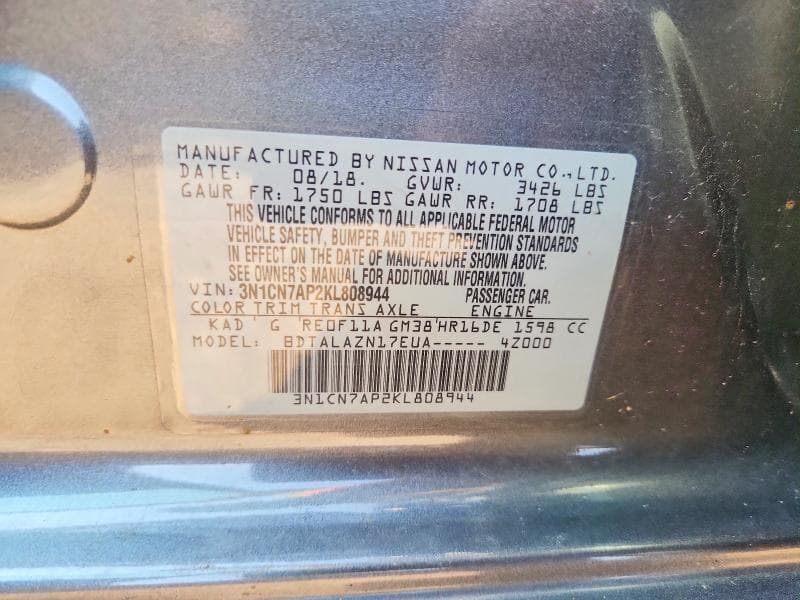 2019 NISSAN VERSA S PLUS 13