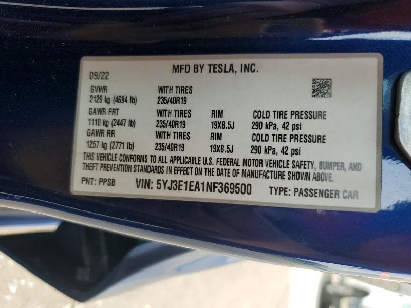 2022 TESLA MODEL 3 12