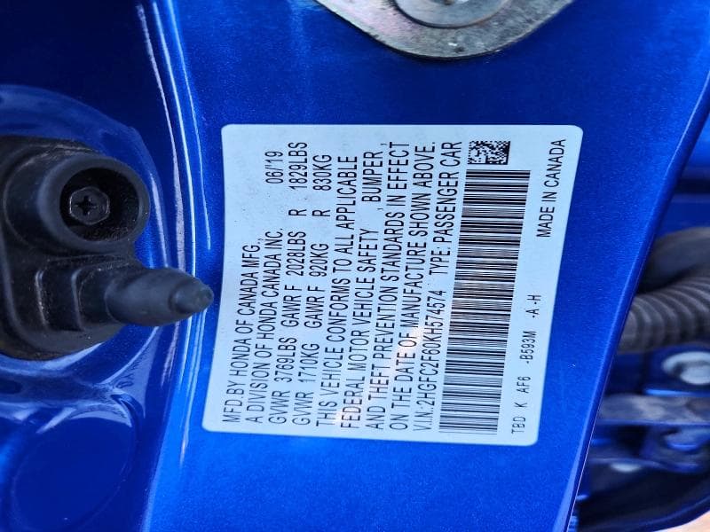 2019 HONDA CIVIC LX 12