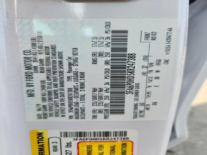 2019 FORD FUSION SE 12