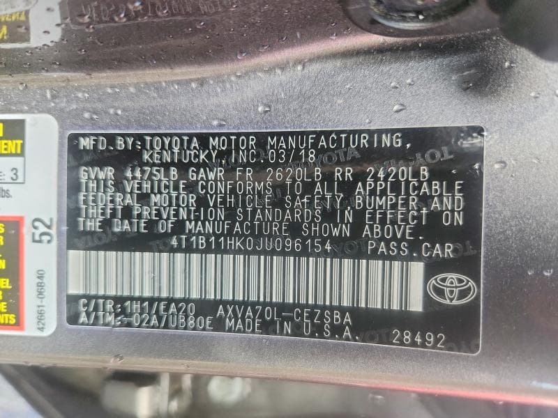 2018 TOYOTA CAMRY SE 12