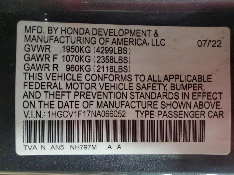 2022 HONDA ACCORD LX 12