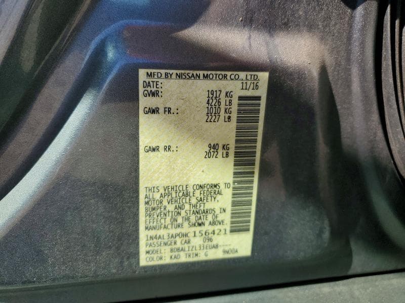 2017 NISSAN ALTIMA 2.5 SV 12