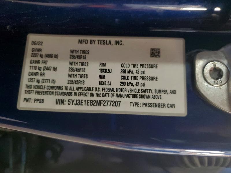 2022 TESLA MODEL 3 12