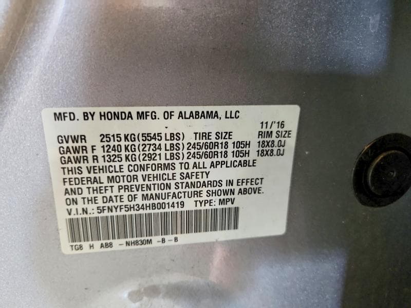 2017 HONDA PILOT EX 13