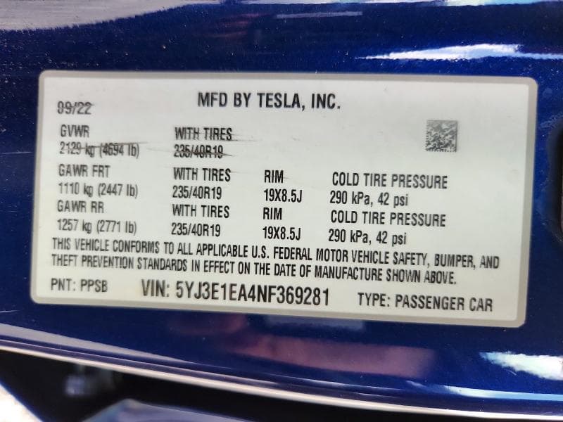 2022 TESLA MODEL 3 12