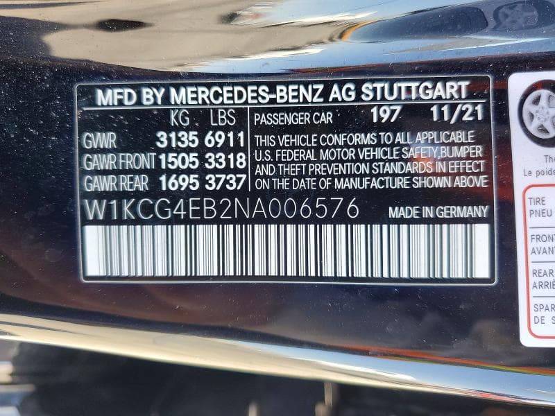 2022 MERCEDES-BENZ EQS SEDAN 580 4MATIC 12