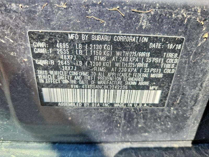 2019 SUBARU OUTBACK 2.5I LIMITED 13