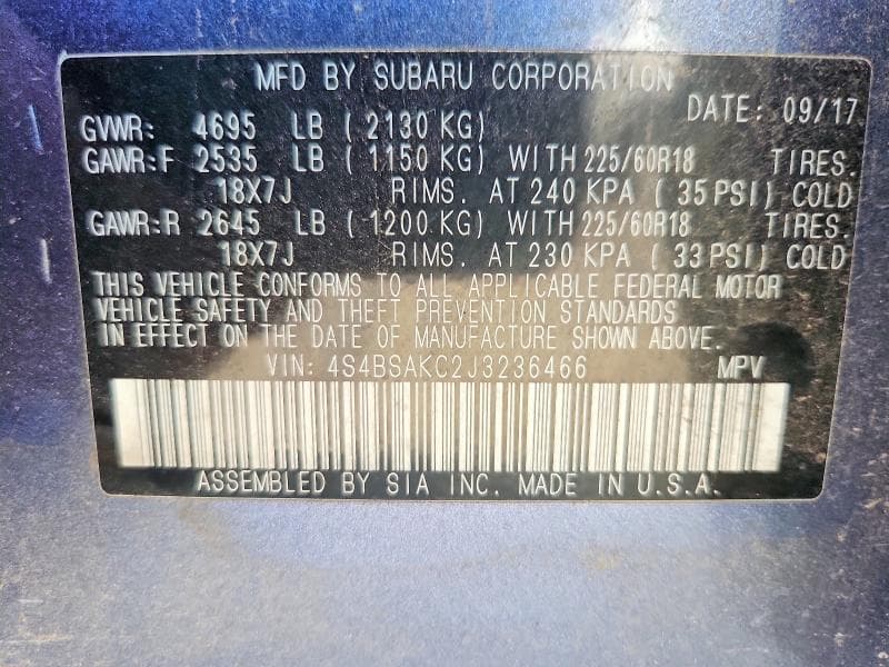 2018 SUBARU OUTBACK 2.5I LIMITED 12