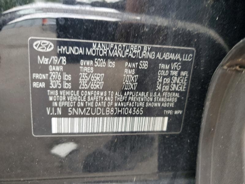 2018 HYUNDAI SANTA FE SPORT 2.4L 12