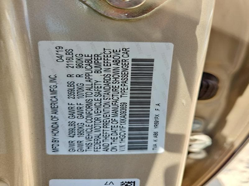 2019 HONDA ACCORD LX 12