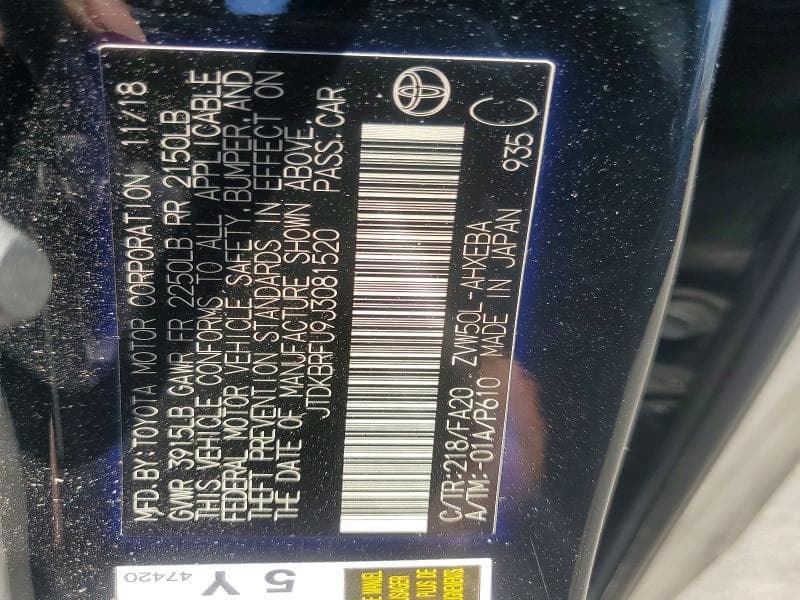 2018 TOYOTA PRIUS TWO 12
