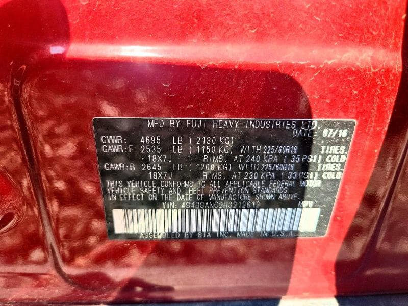 2017 SUBARU OUTBACK 2.5I LIMITED 13