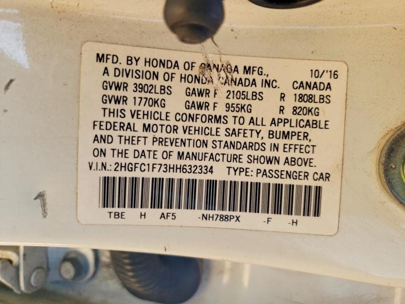 2017 HONDA CIVIC EXL 12