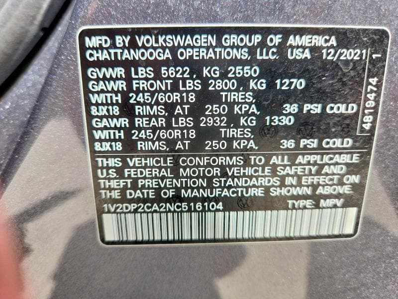 2022 VOLKSWAGEN ATLAS SE 13