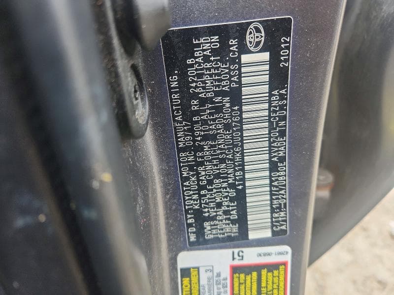 2018 TOYOTA CAMRY LE 12