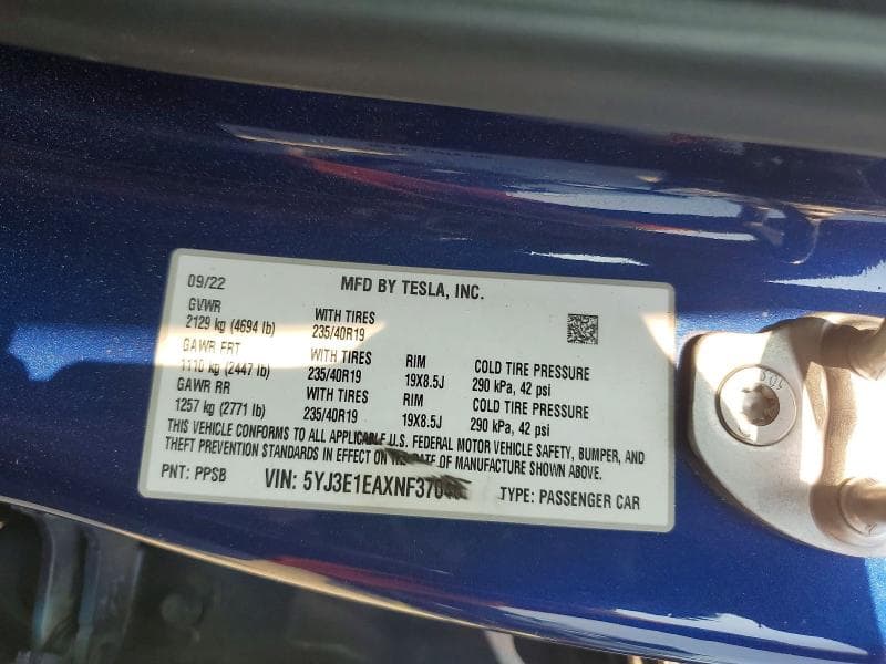 2022 TESLA MODEL 3 12