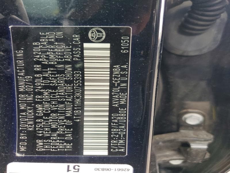 2019 TOYOTA CAMRY LE 12