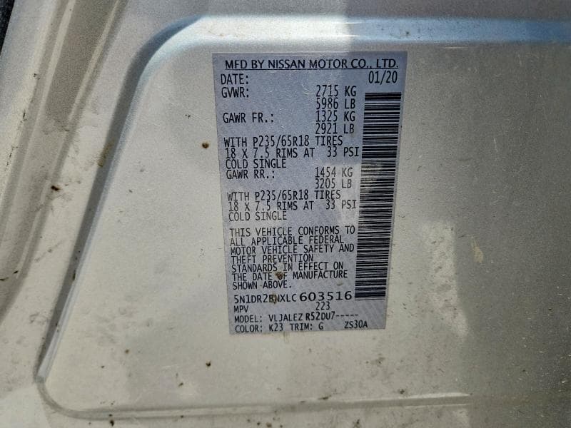 2020 NISSAN PATHFINDER SV 12