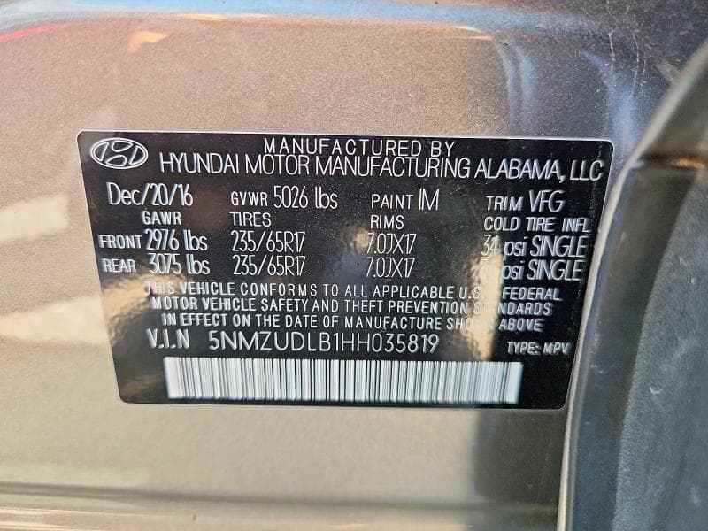 2017 HYUNDAI SANTA FE SPORT 2.4L 13