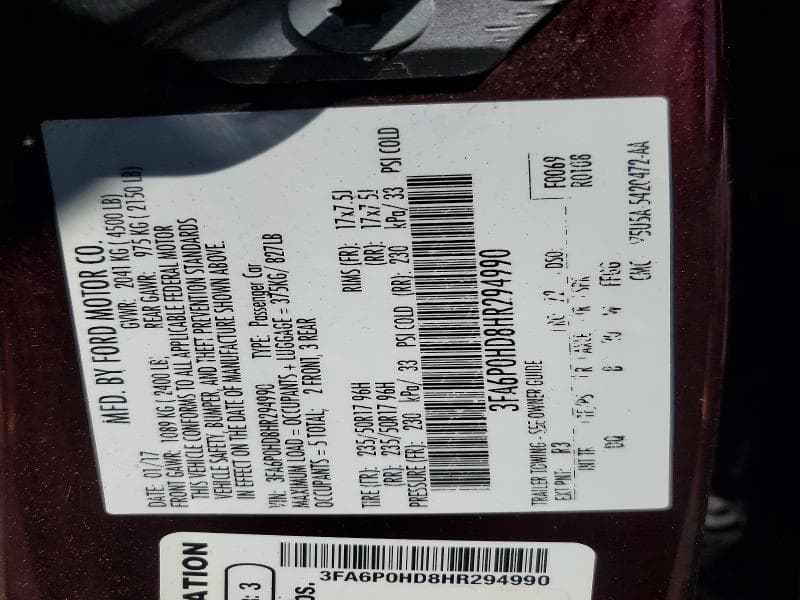 2017 FORD FUSION SE 12