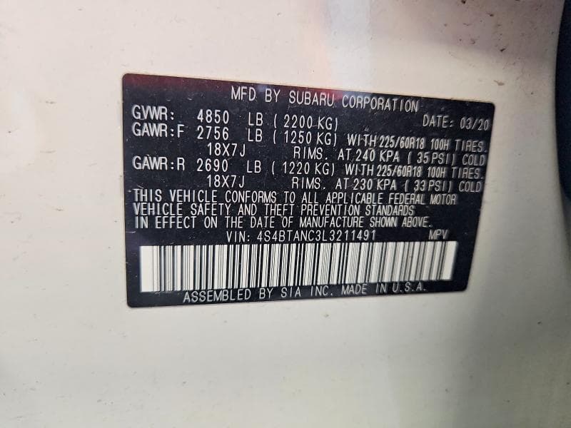 2020 SUBARU OUTBACK LIMITED 13